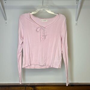 Lucky Brand Baby Pink Ribbed‎ Long Sleeve Crop Top- L